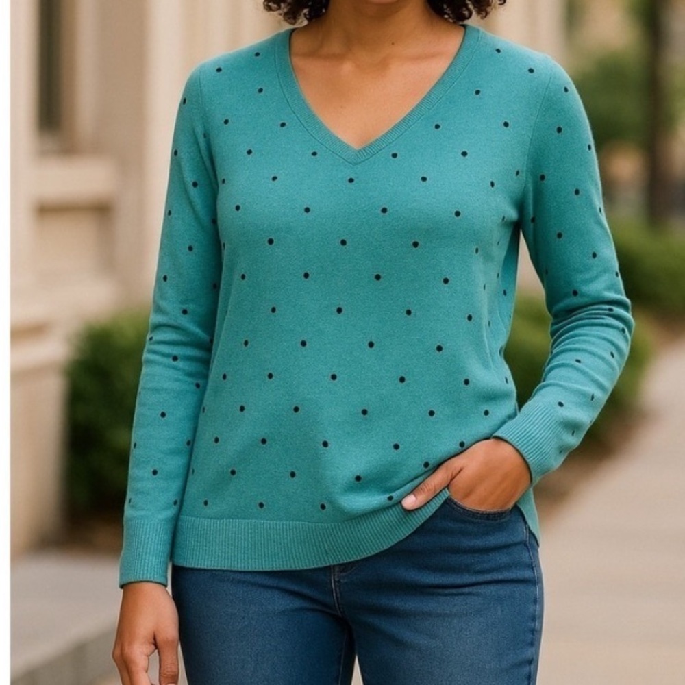 J.Jill Sweater Women’s XL Tall Aqua Polka Dot V-Neck Long Sleeve Plus